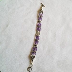 Amethyst 3 strand .925 sterling silver beaded bracelet 8" toggle clasp #901